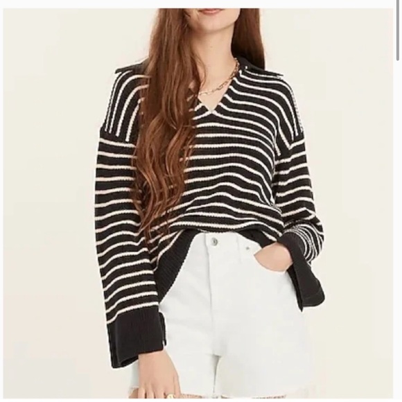NWT JCrew Relaxed collared sweater in stripe - Navy - Small - Picture 2 of 9